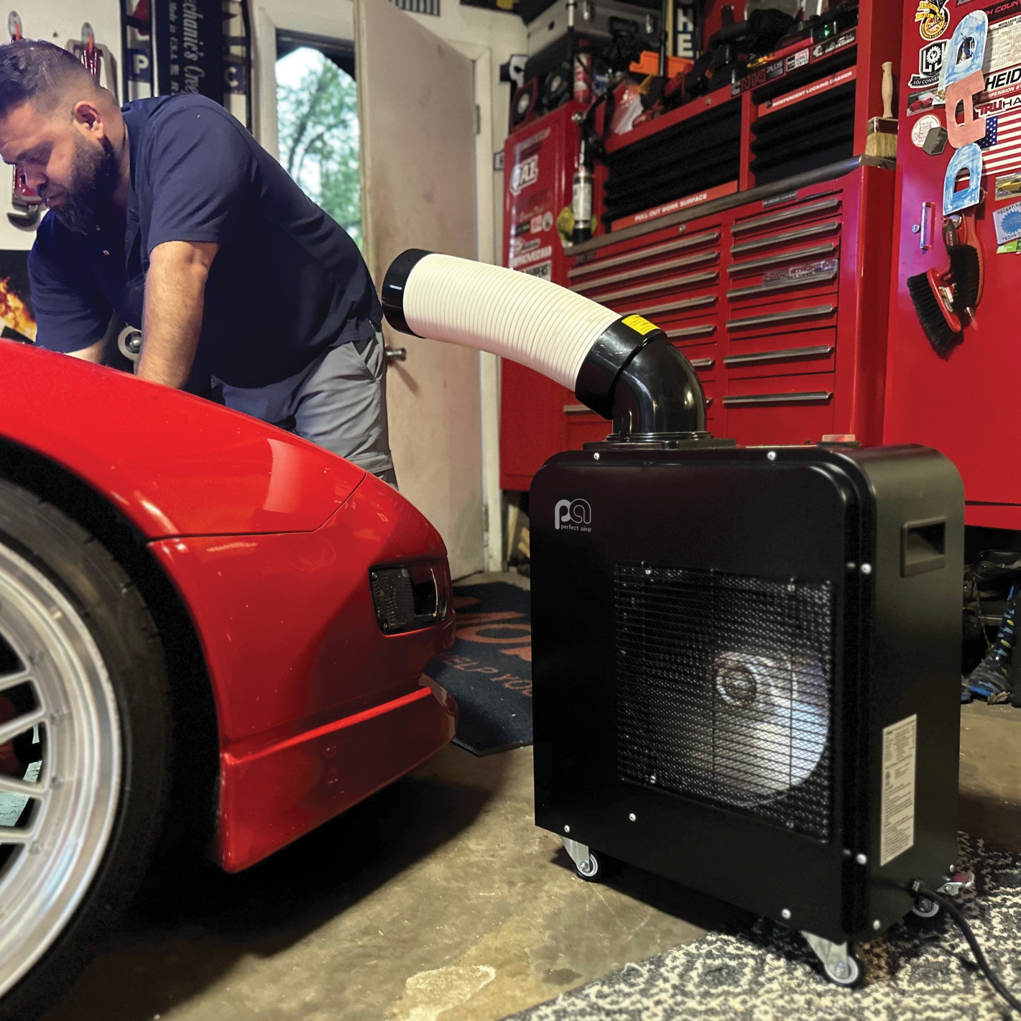 Perfect Aire 7,000 BTU Portable Spot Cooler - Adjustable Air Flow, 360° Wheels, Continuous Drainage (6' Hose Included) – Perfect for Workshops, Garages, Patios, and Sheds