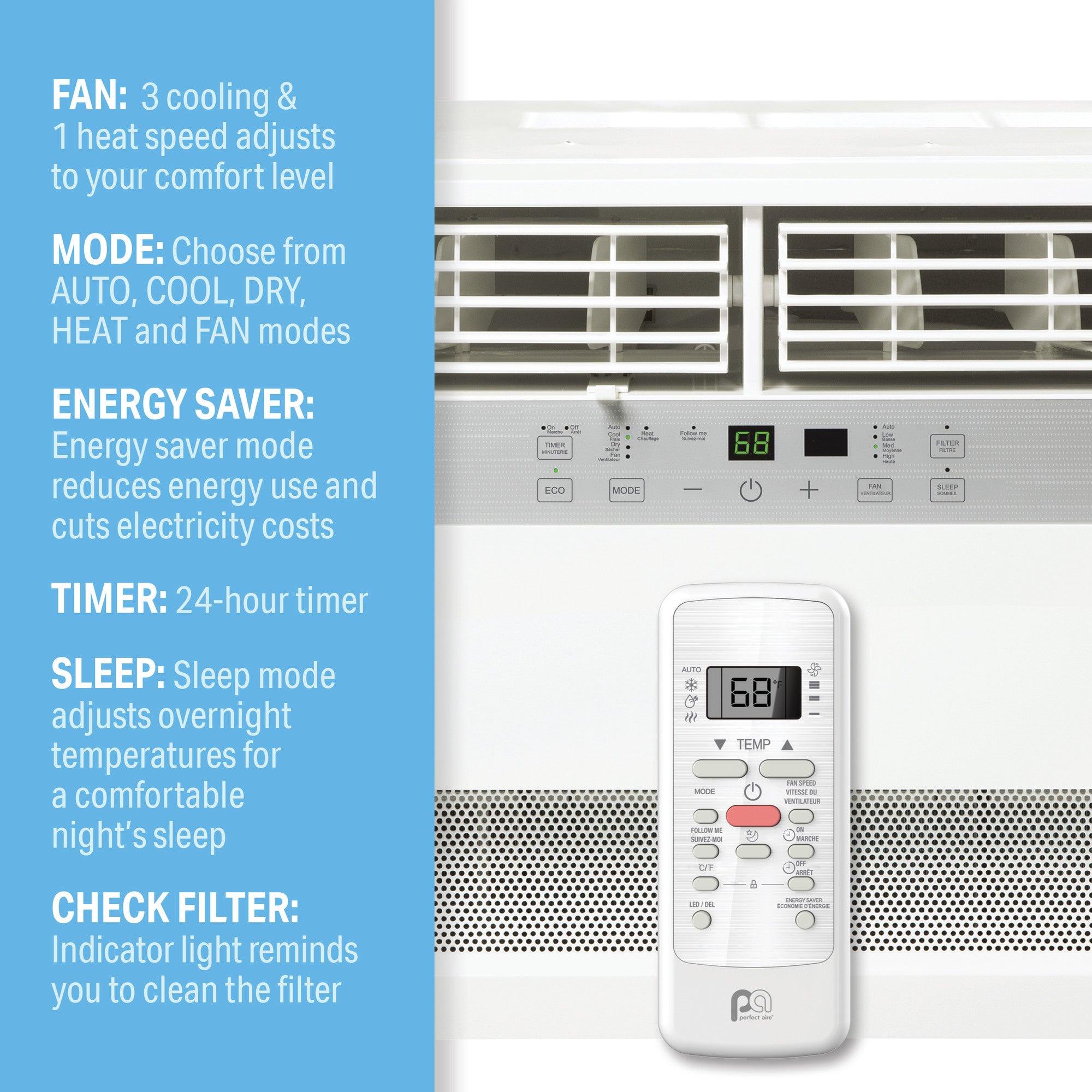 8,000 BTU Window Air Conditioner with Electric Heater (R32)