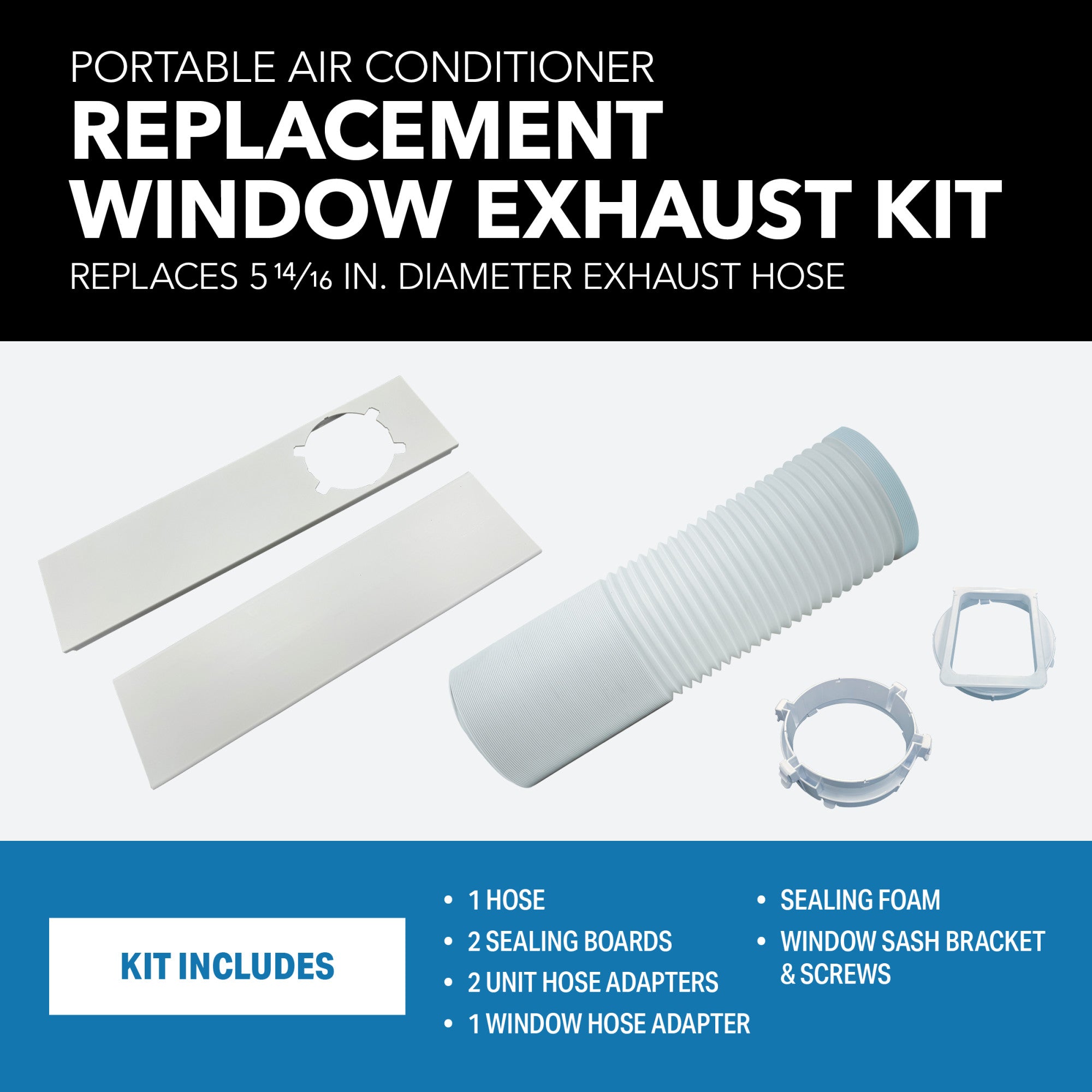 Portable Air Conditioner Replacement Window Exhaust Kit, 5.13" diameter hose