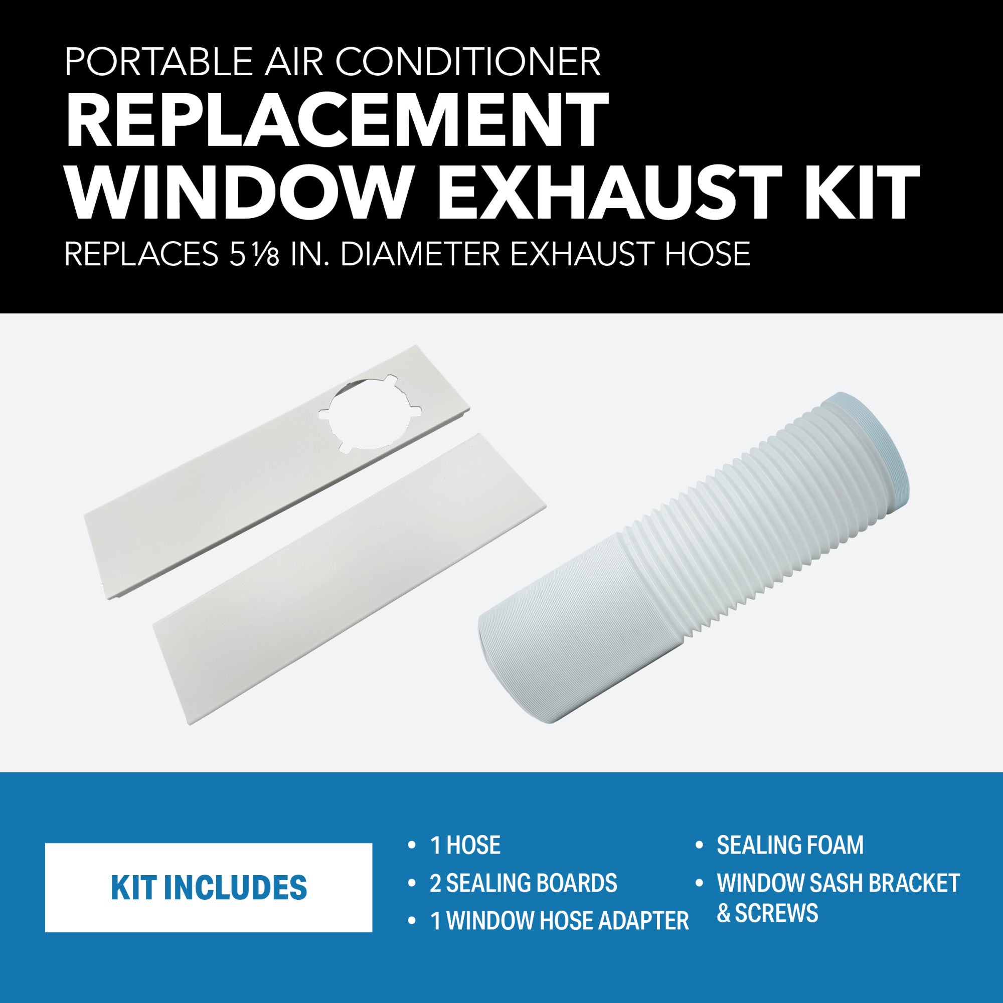 ProAire Portable AC Window Vent Kit – 5.13" Hose, Adapter & Sealing Board for Single/Double-Hung or Sliding Windows