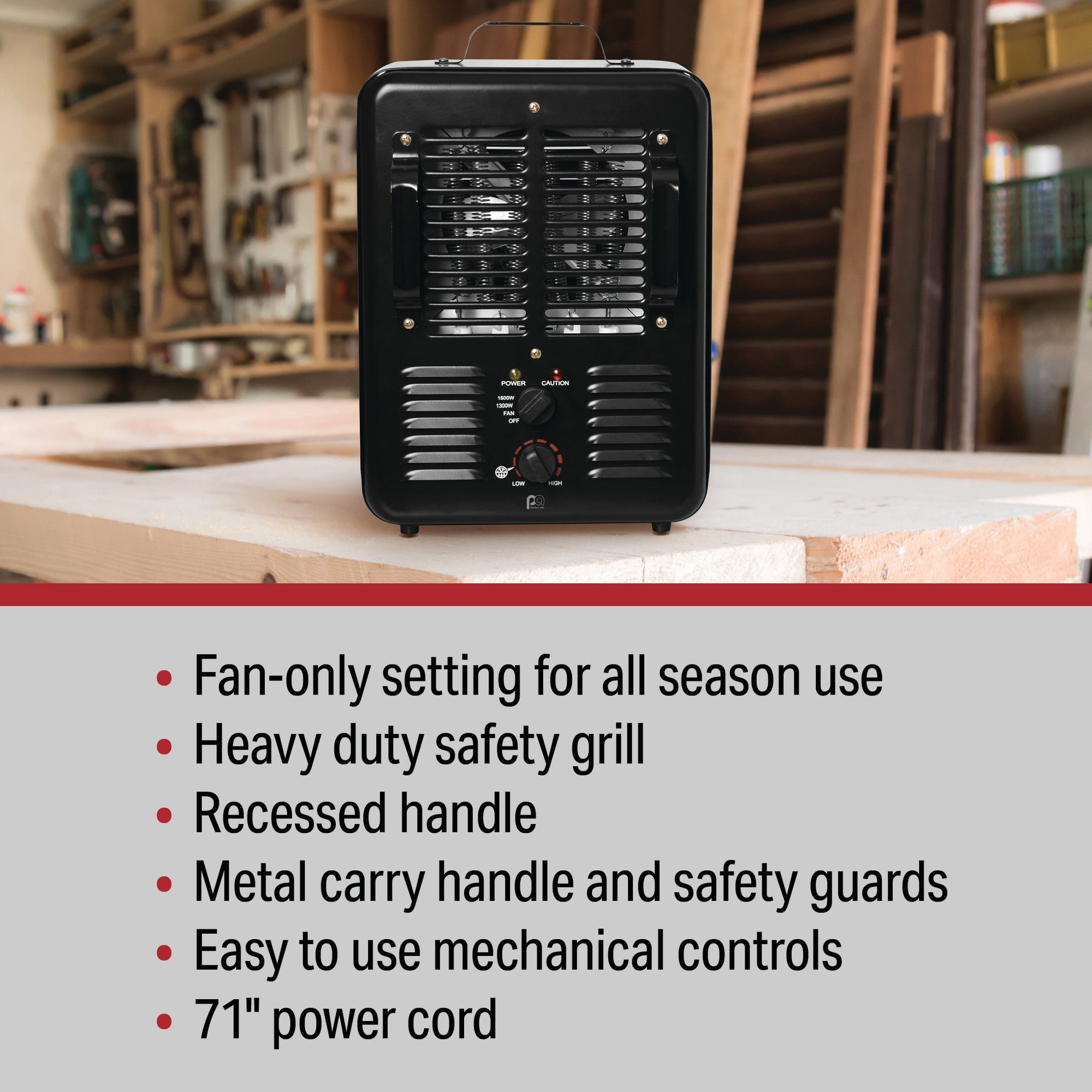 Perfect Aire Milkhouse 1,500W Heater – Compact Zone Heating for Workspaces & Utility Rooms