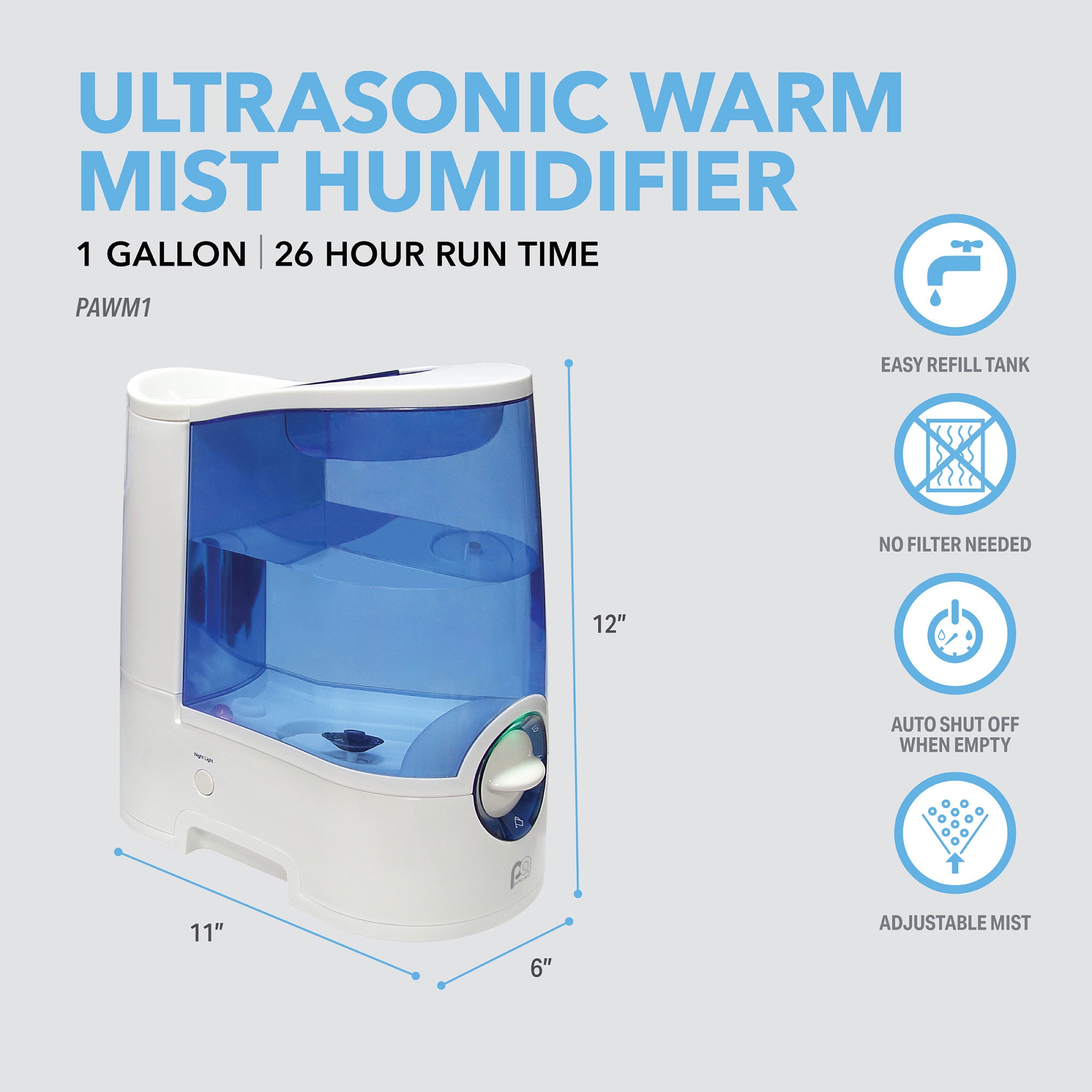 Perfect Aire 1.0 Gallon Warm Mist Humidifier with Permanent Active Carbon Filter