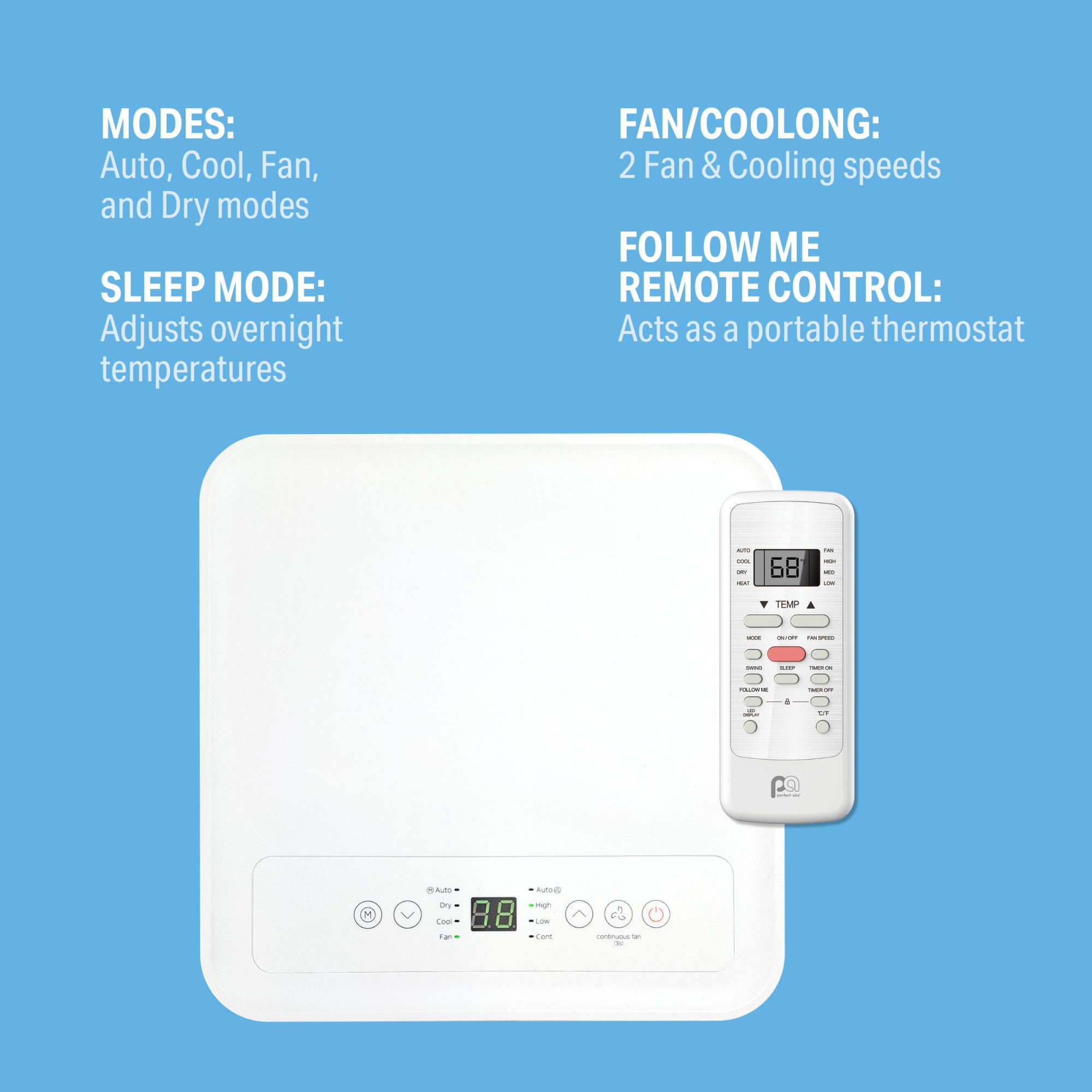 Perfect Aire 8,500 BTU Portable Air Conditioner, Cools Rooms up to 150 Sq. Ft. with Follow Me Remote and Window Kit Included