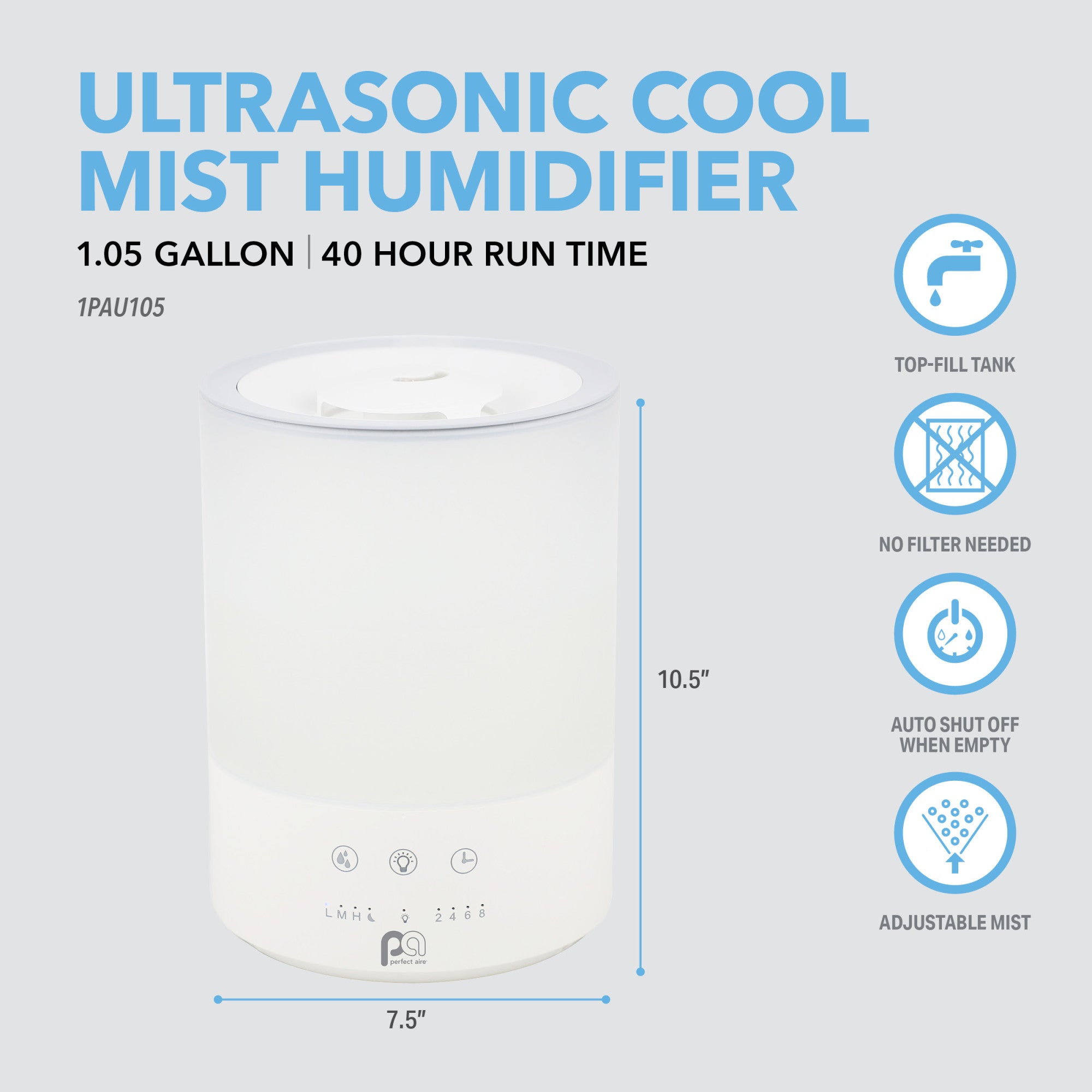 1.05 Gallon Ultrasonic Cool Mist Humidifier