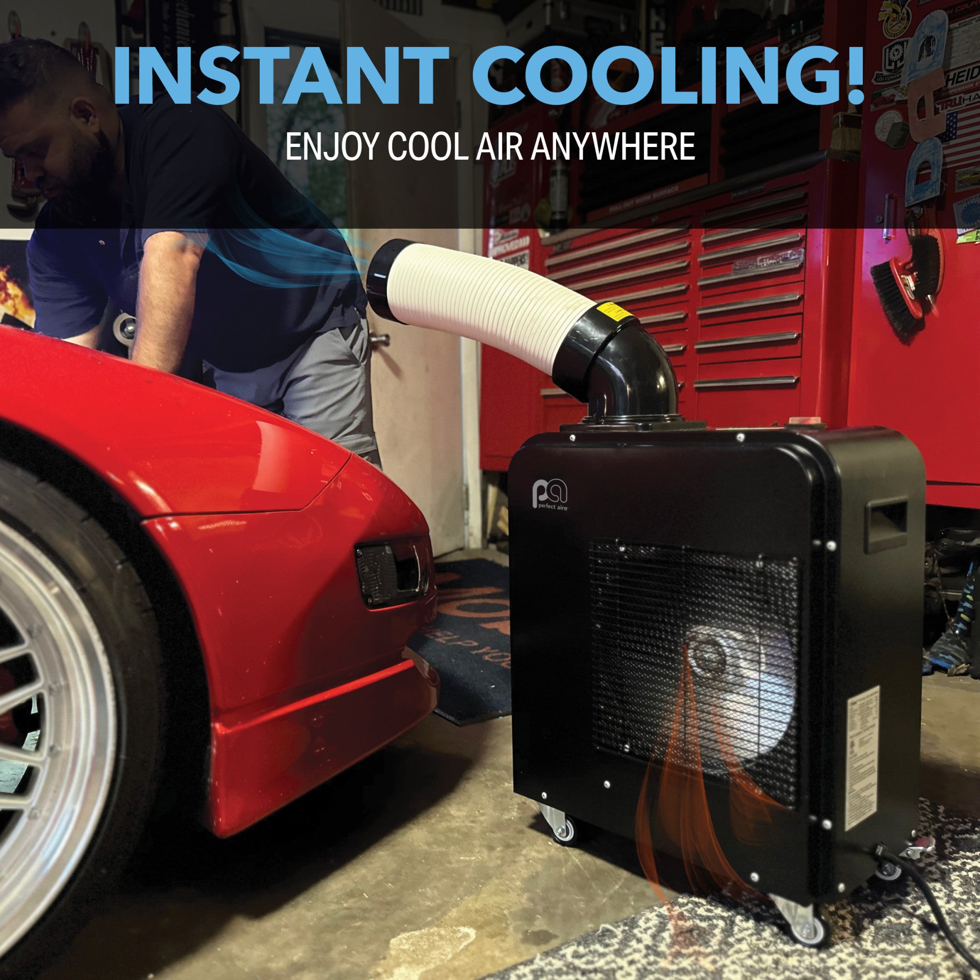 Perfect Aire 7,000 BTU Portable Spot Cooler - Adjustable Air Flow, 360° Wheels, Continuous Drainage (6' Hose Included) – Perfect for Workshops, Garages, Patios, and Sheds