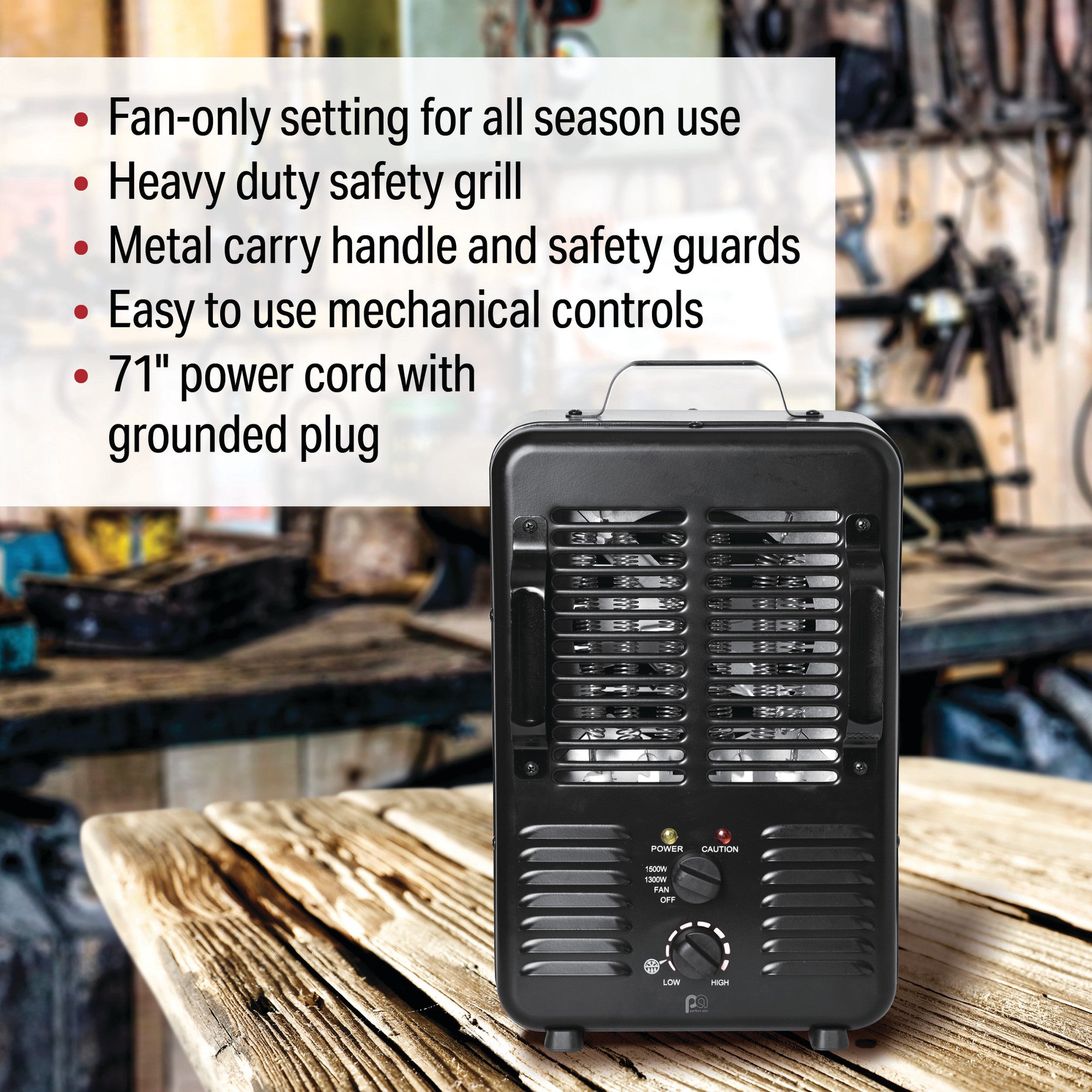 Perfect Aire Milkhouse 1,500W Electric Heater with Grounded Plug – Enhanced Safety for Workshops & Utility Spaces