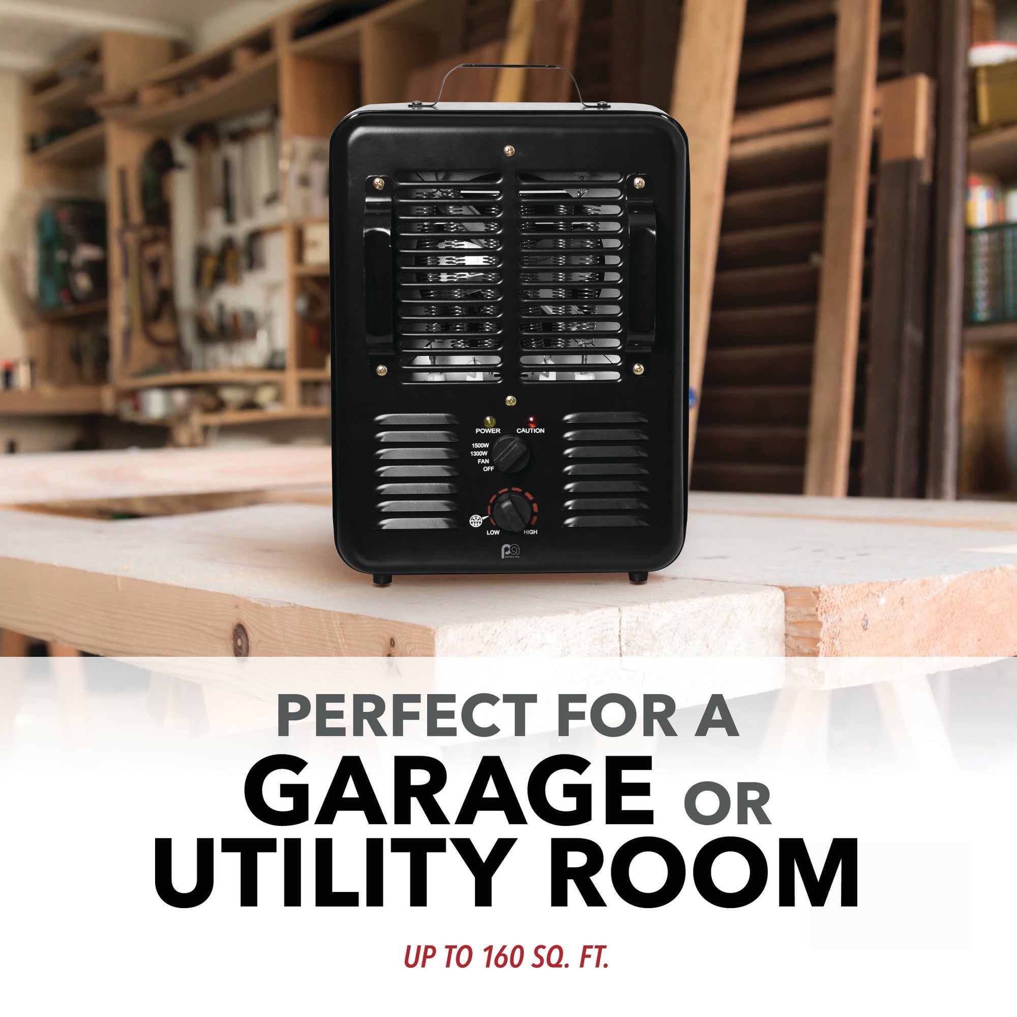 Perfect Aire Milkhouse 1,500W Electric Heater with Grounded Plug – Enhanced Safety for Workshops & Utility Spaces