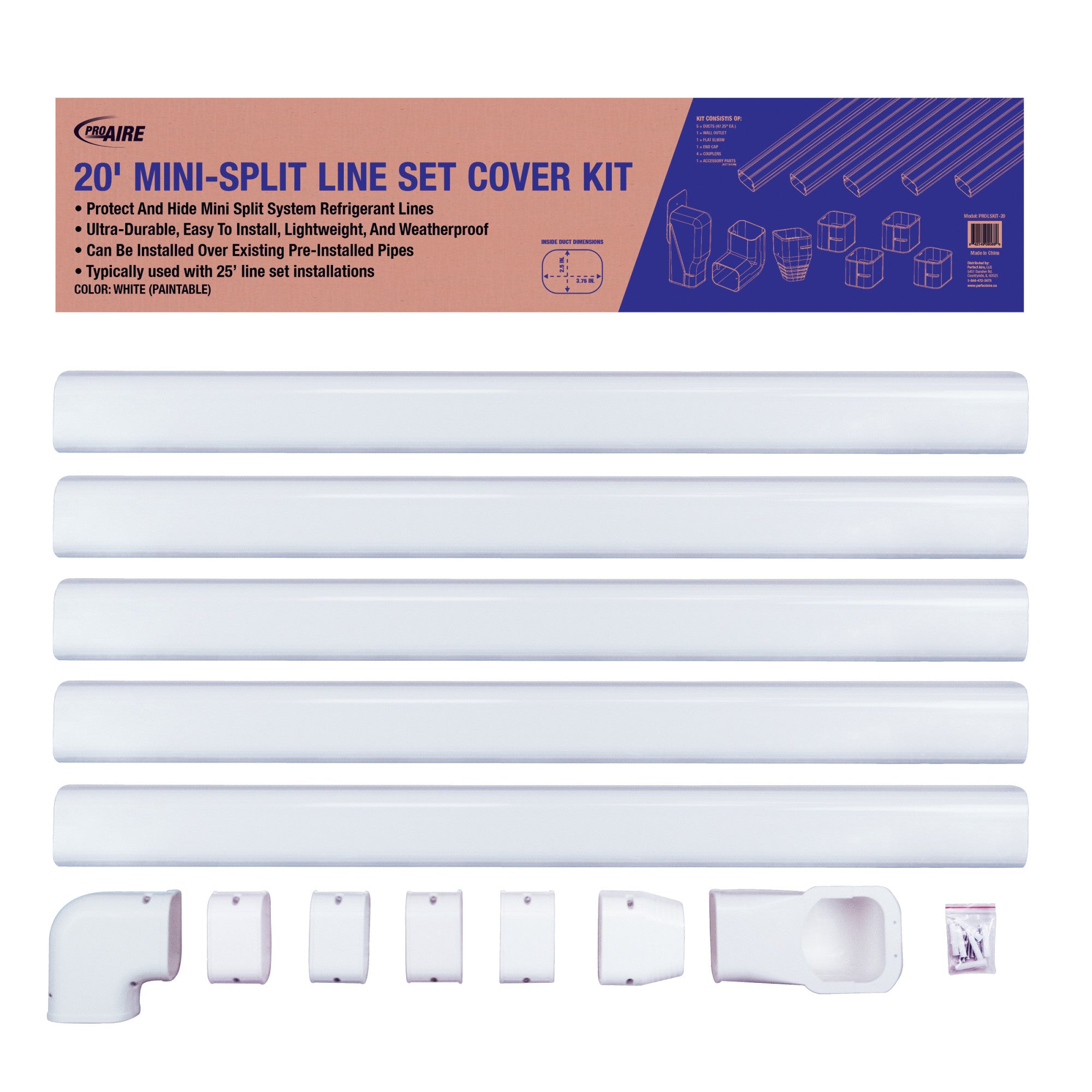 ProAire 20 Ft. Mini-Split Line Set Cover Kit – Protects & Hides AC Refrigerant Lines