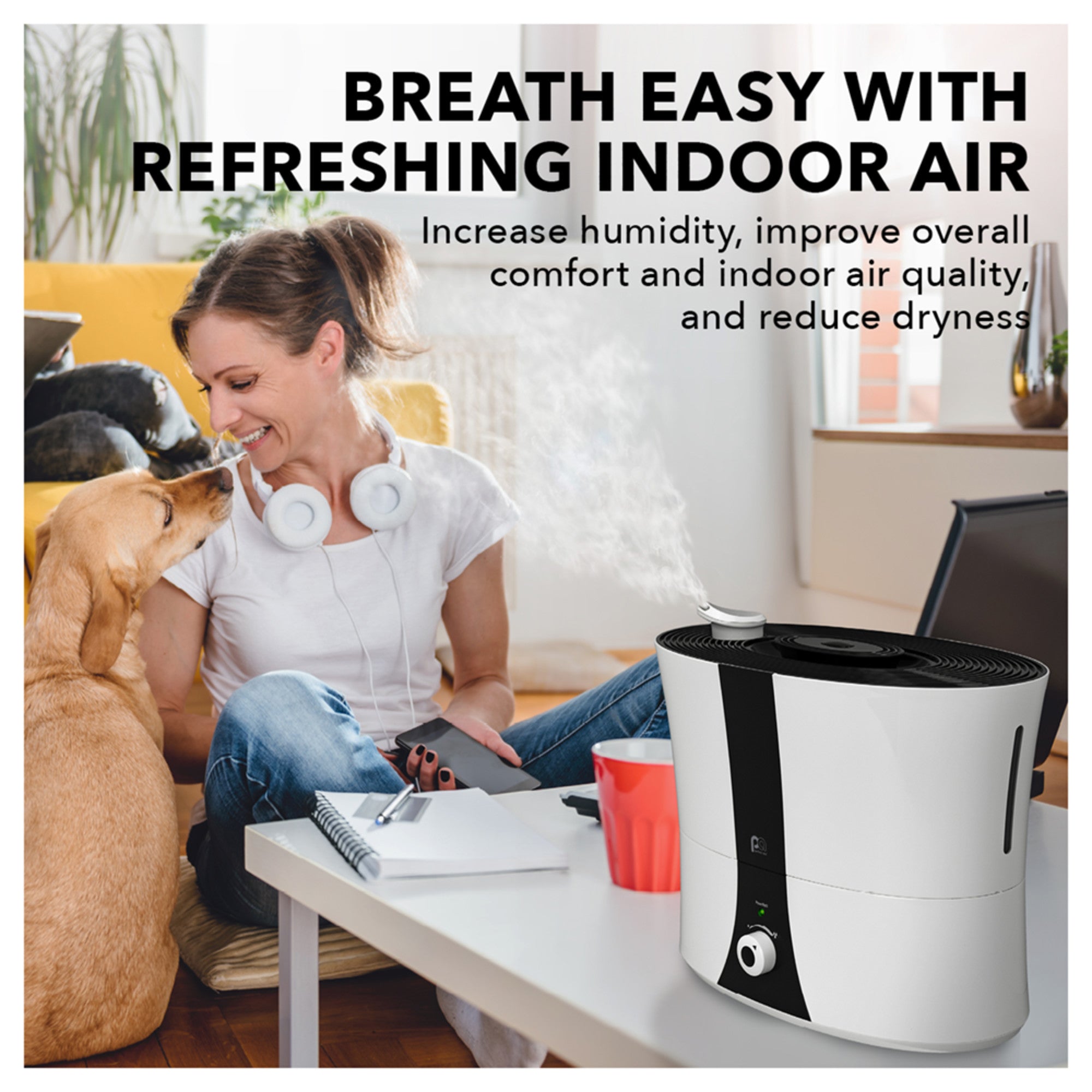 Perfect Aire 1.4 Gallon Ultrasonic Cool Mist Humidifier - Includes an Essential Oil Pod for Aromatherapy, Whisper-Quiet Operation, Auto Shut-Off, Easy Top Fill Design and a Permanent Active Carbon Filter