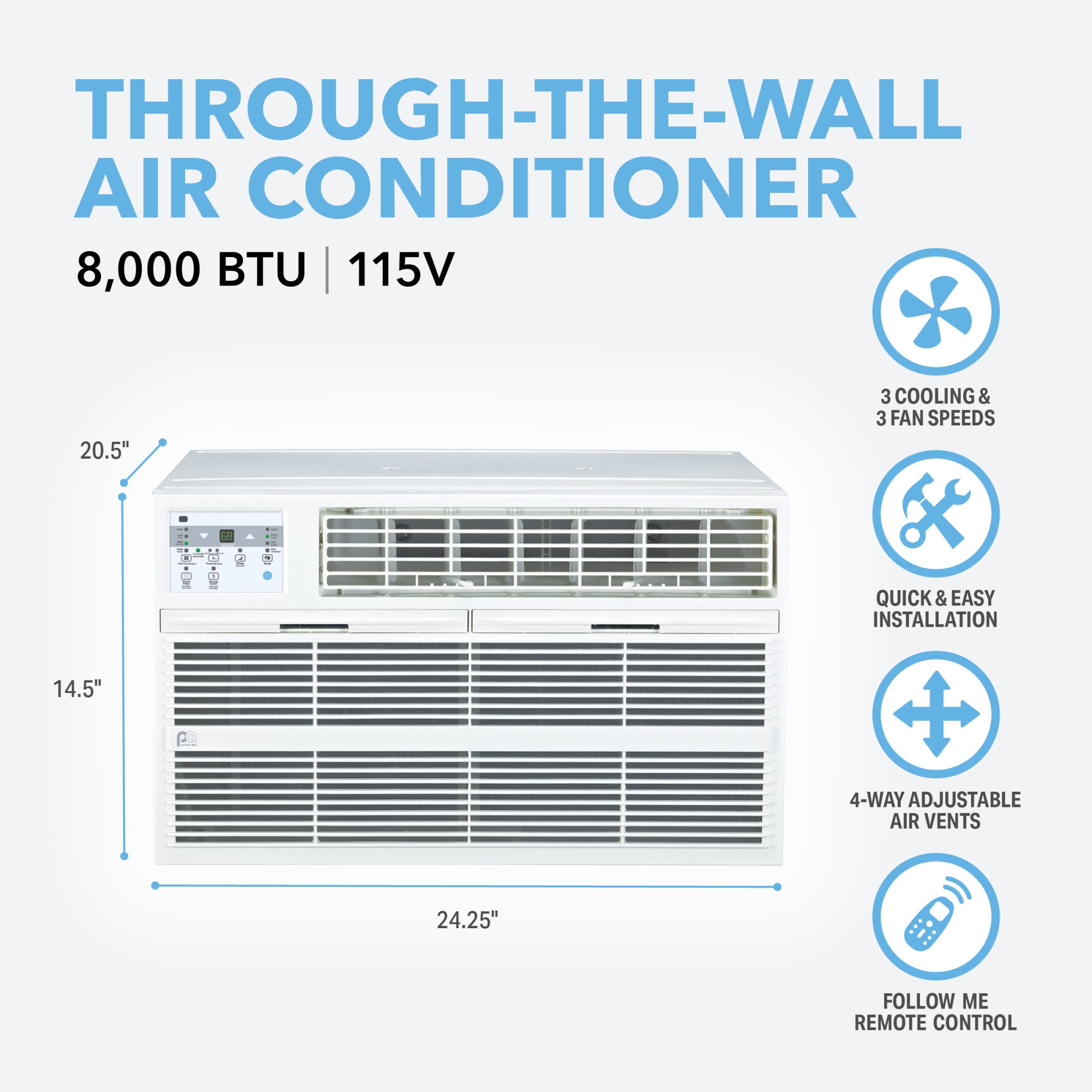 8,000 BTU 115V Through-the-Wall Air Conditioner with Remote Control for Spaces up to 350 Sq. Ft