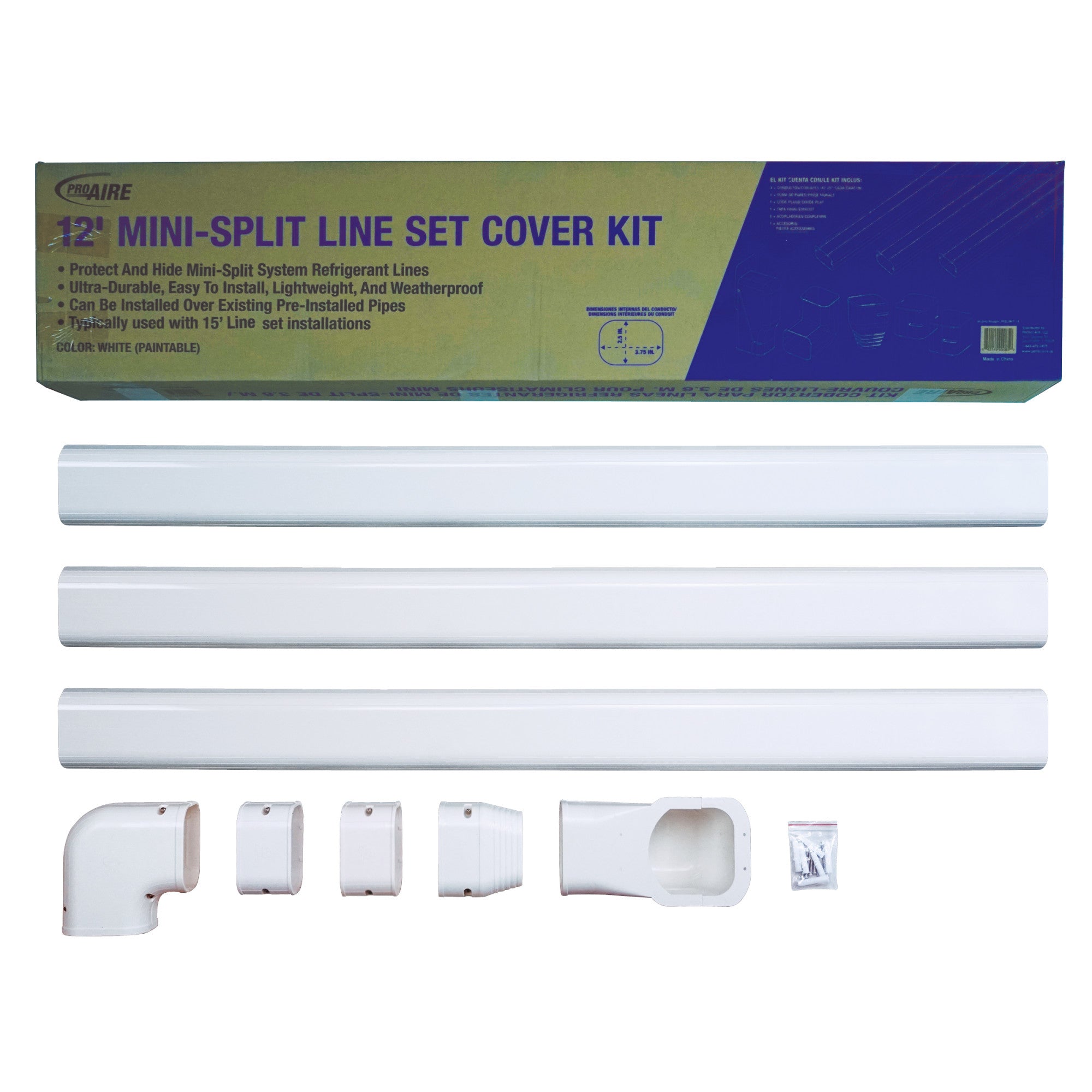 ProAire 12 Ft. Mini-Split Line Set Cover Kit – Protects & Hides Refrigerant Lines