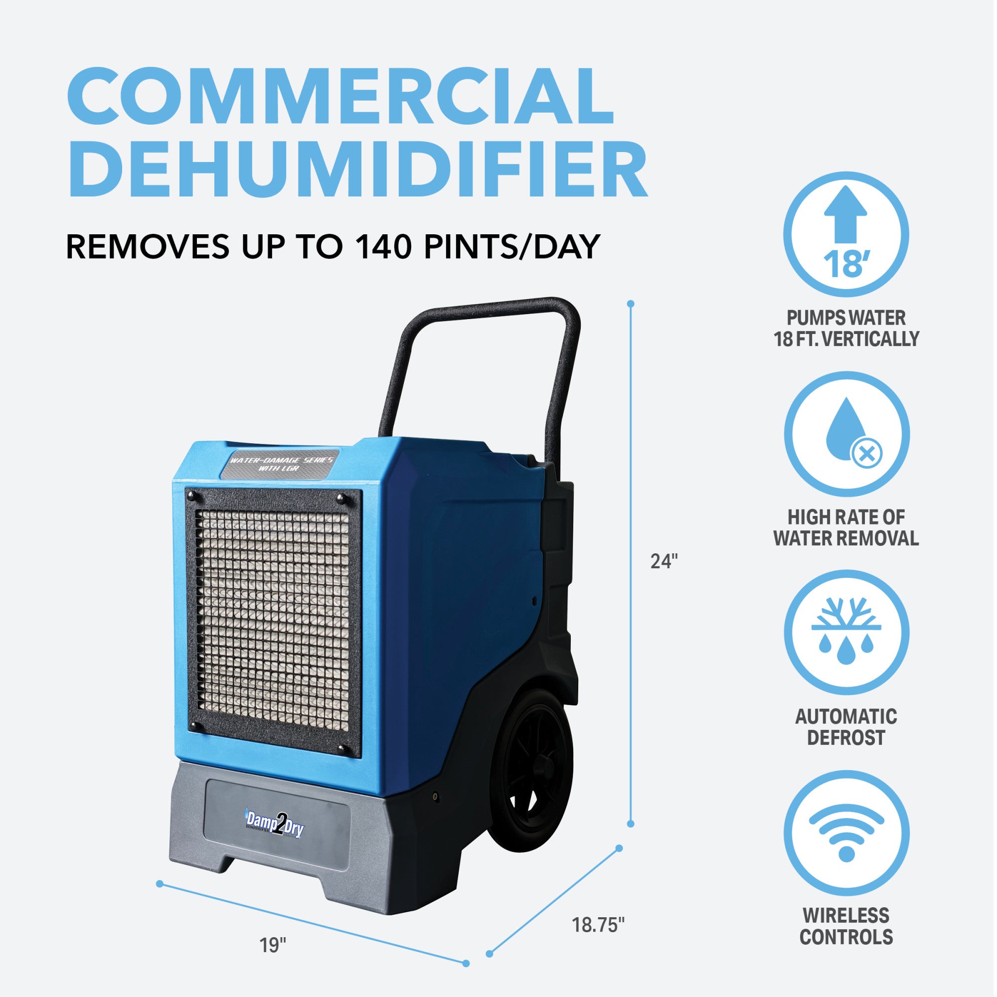 Perfect Aire Damp2Dry 140-Pint Commercial Dehumidifier with Pump – Heavy-Duty Moisture Removal, Low Grain Performance, Smart App Control