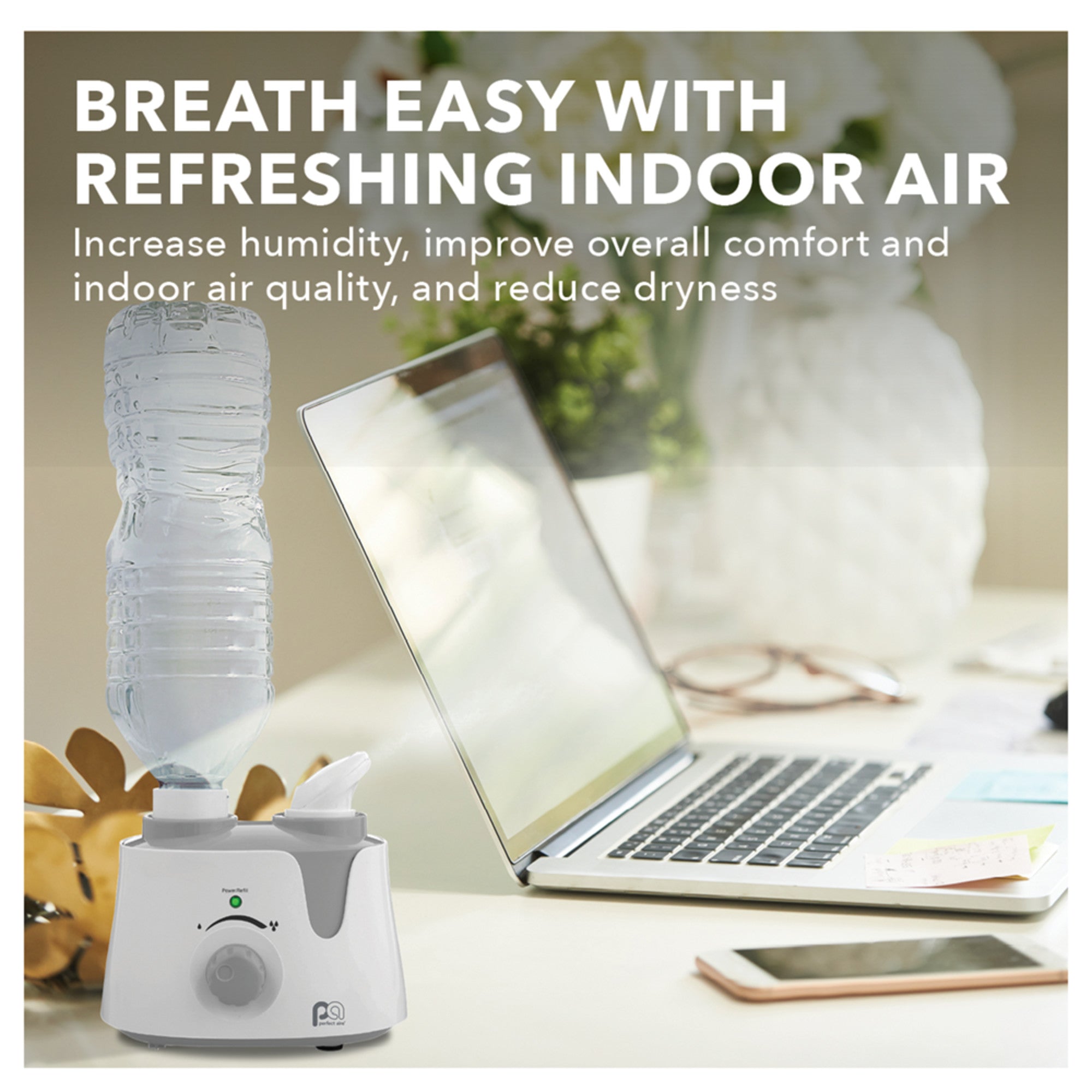 Perfect Aire Personal Travel Humidifier - Ultrasonic Cool Mist Using a Standard (12-24 oz.) Water Bottle with Auto Shut-Off , Great for Travel, Best for Small Spaces at Home, Office, and Hotels