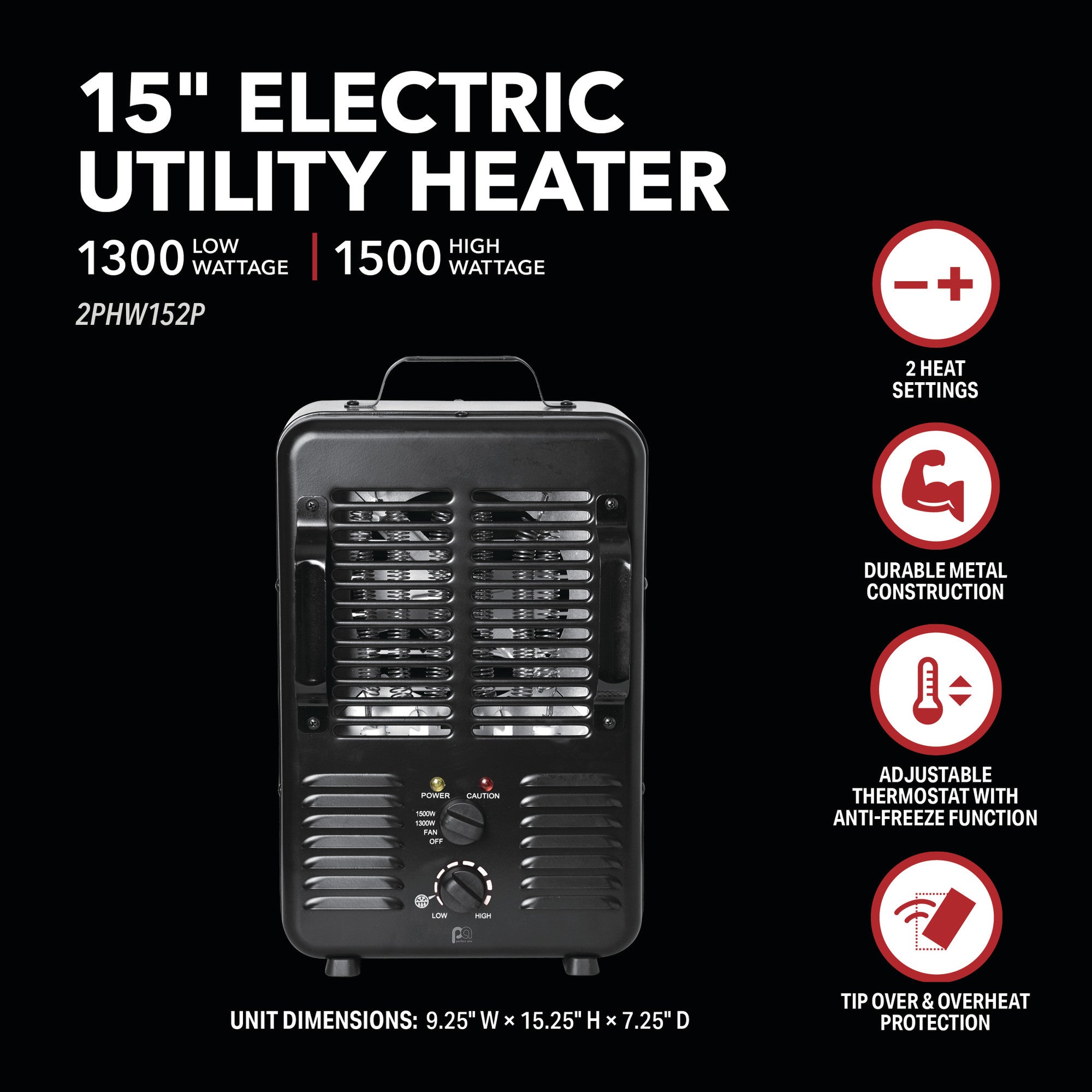 Perfect Aire Milkhouse 1,500W Heater – Compact Zone Heating for Workspaces & Utility Rooms