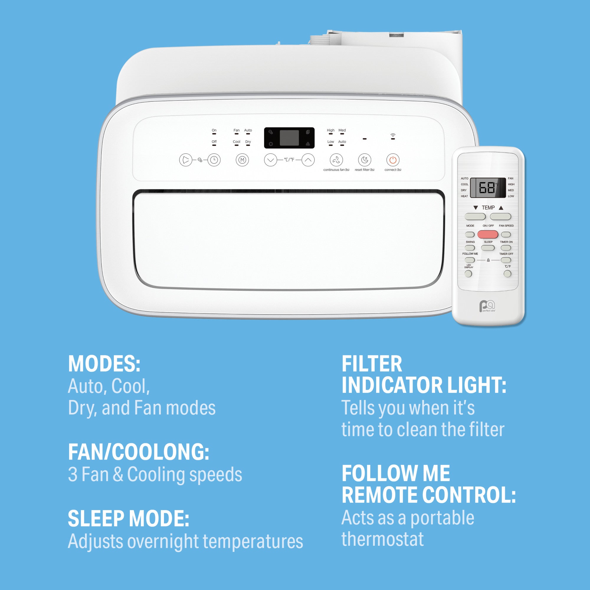 12,000 BTU Portable Air Conditioner Cools Larges Spaces Up to 450 sq. ft. w/ caster wheels