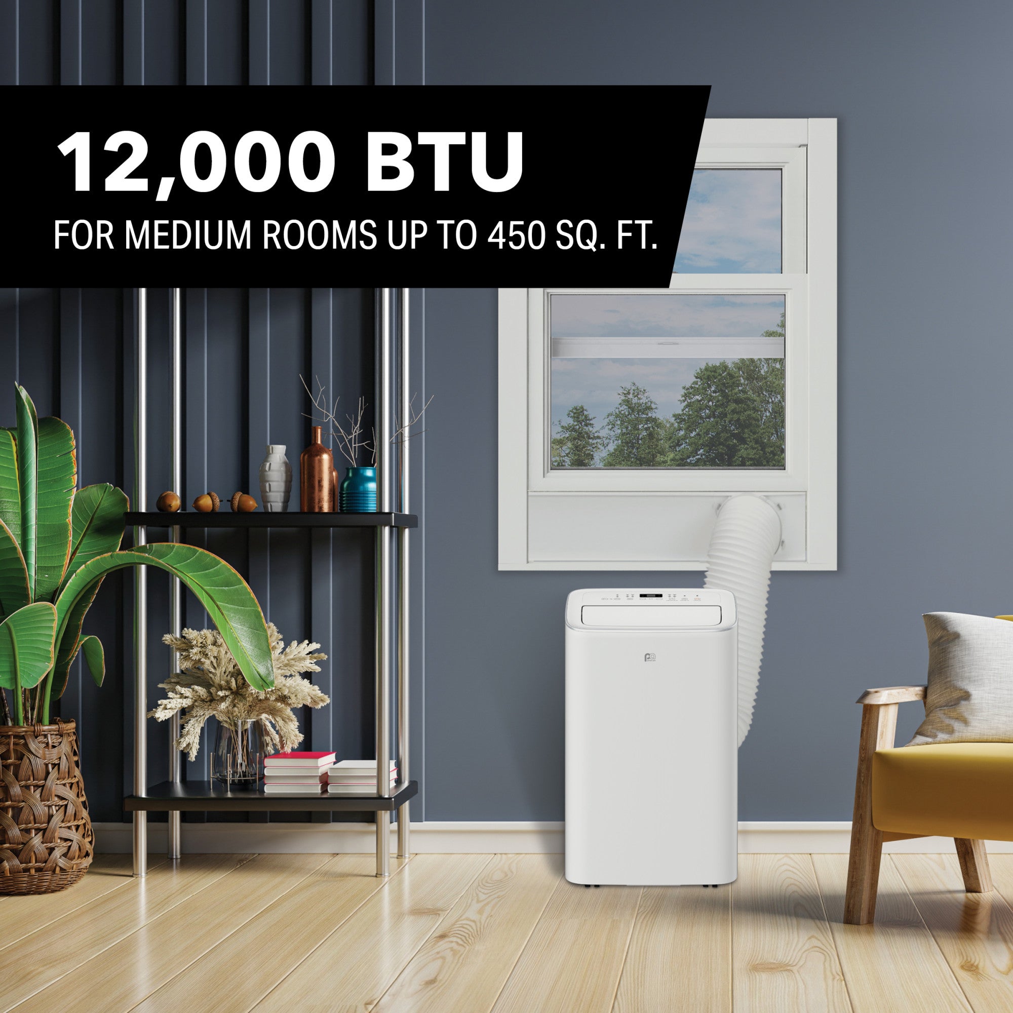 12,000 BTU Portable Air Conditioner Cools Larges Spaces Up to 450 sq. ft. w/ caster wheels