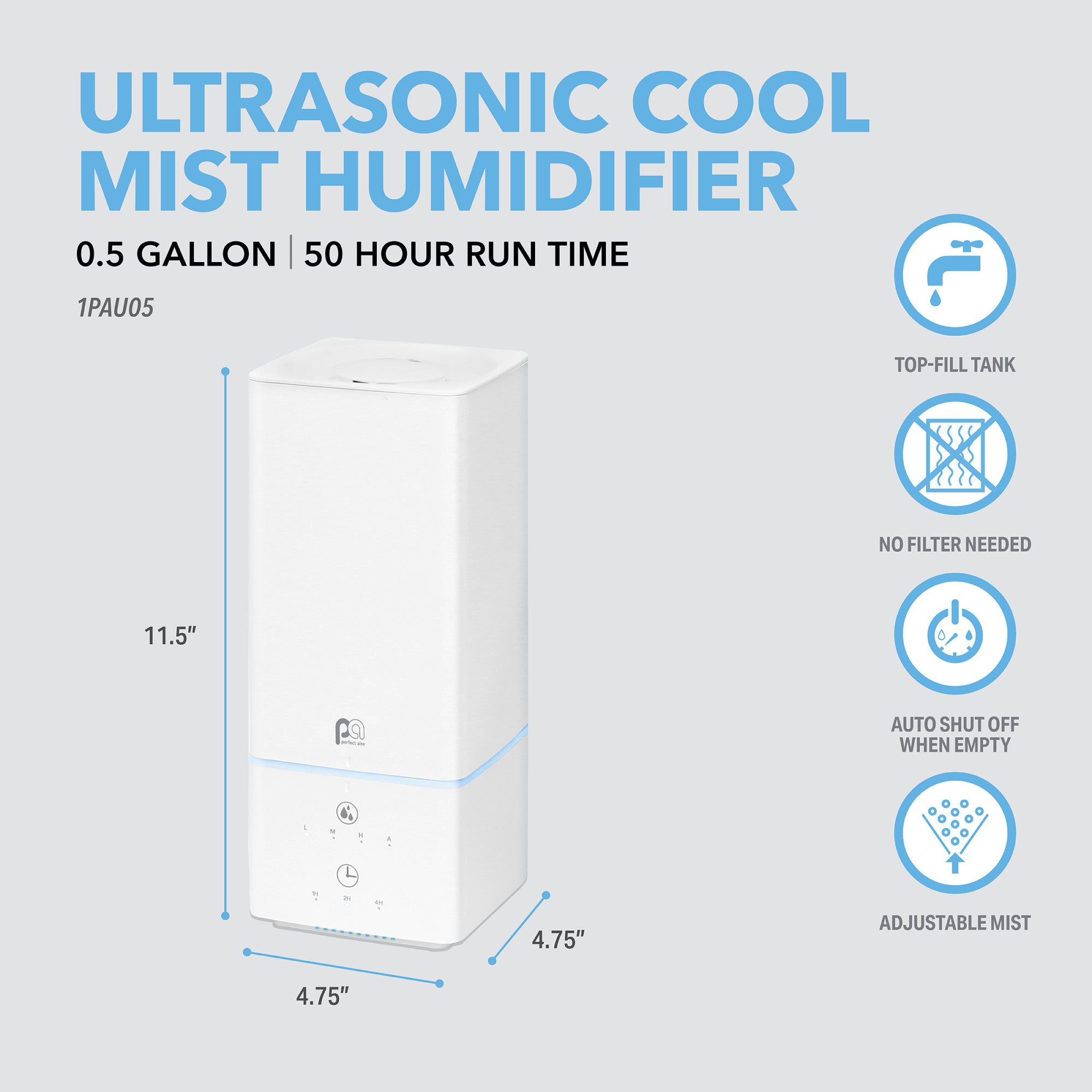 0.5 Gallon Ultrasonic Cool Mist Humidifier