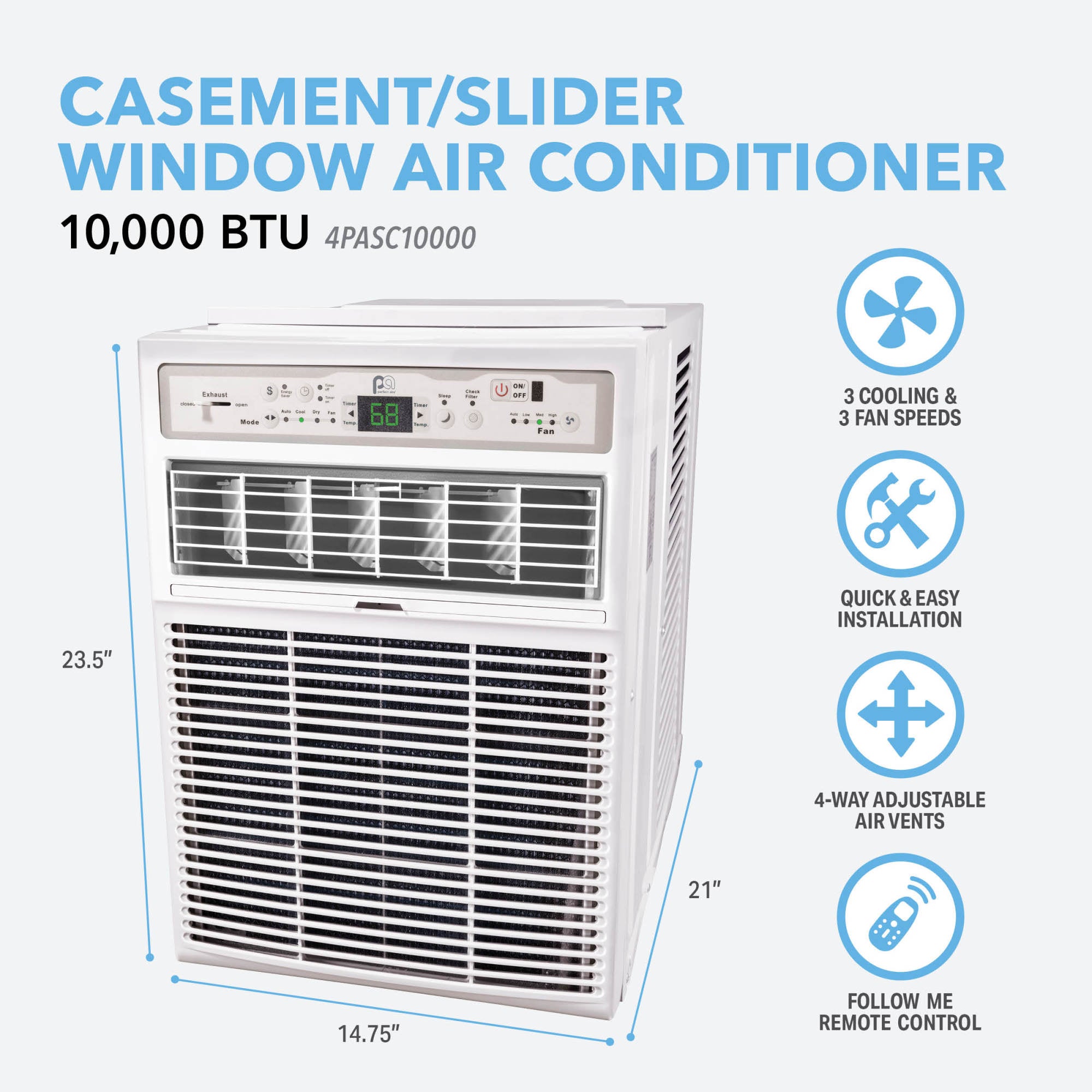 10,000 BTU Casement Air Conditioner Sliding/Crank-Out Window H: 23.5 x W: 14.75 x D: 21