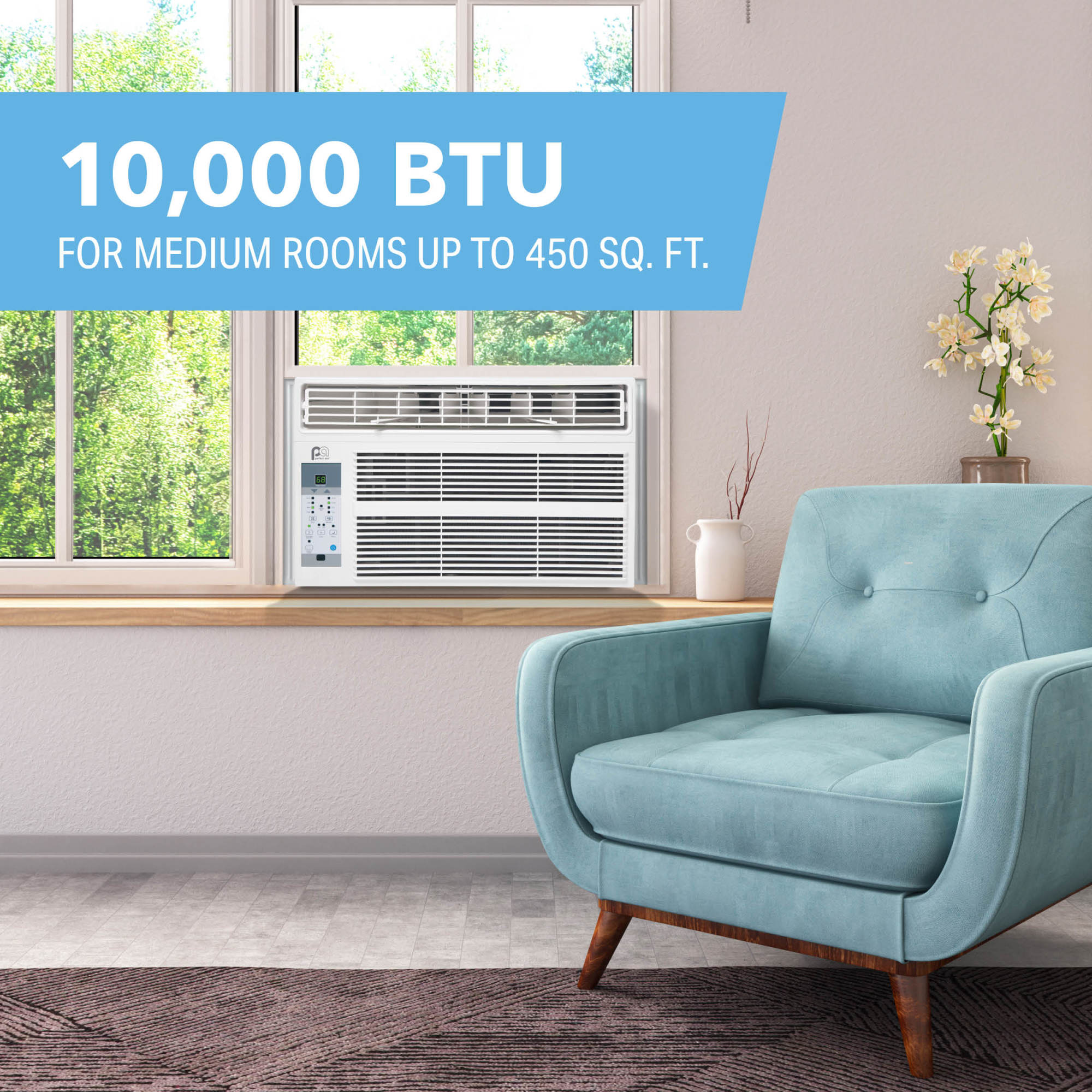 Perfect Aire 4PNC10000 10,000 BTU Window Air Conditioner for Rooms up to 450 Sq. Ft., w/ iFEEL Remote and Washable Filter