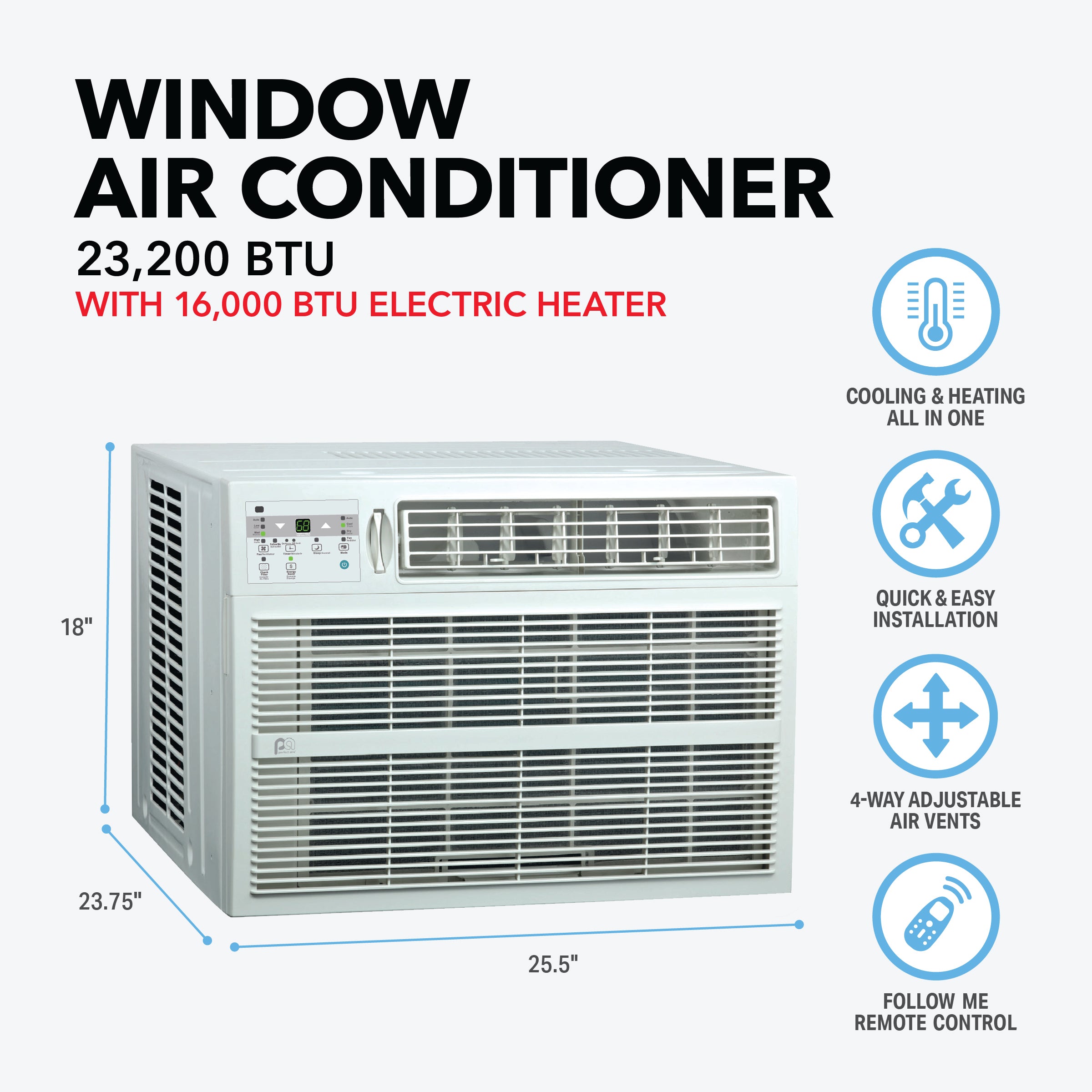 23,200 BTU Window Air Conditioner with Electric Heater (R32)