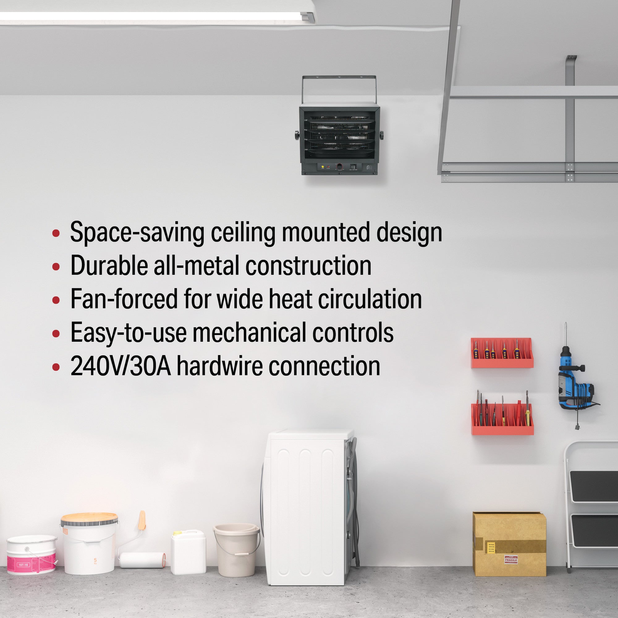 Perfect Aire 2PHG5000 5,000/4,000/3,000W Ceiling Mount Garage Heater – Hardwired 240V Electric Heat for Workshops & Garages