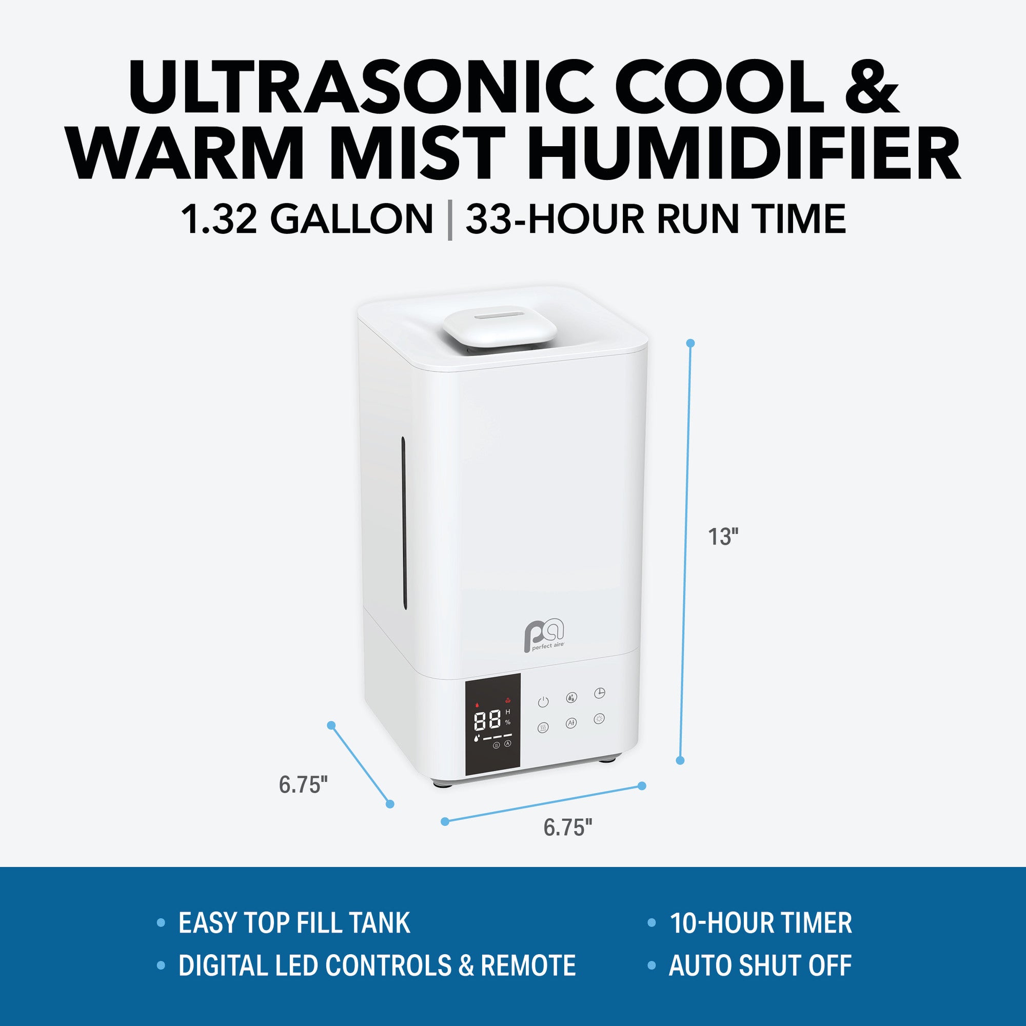 1.32 Gallon Top Fill Ultrasonic Cool/Warm Mist Hybrid Humidifier