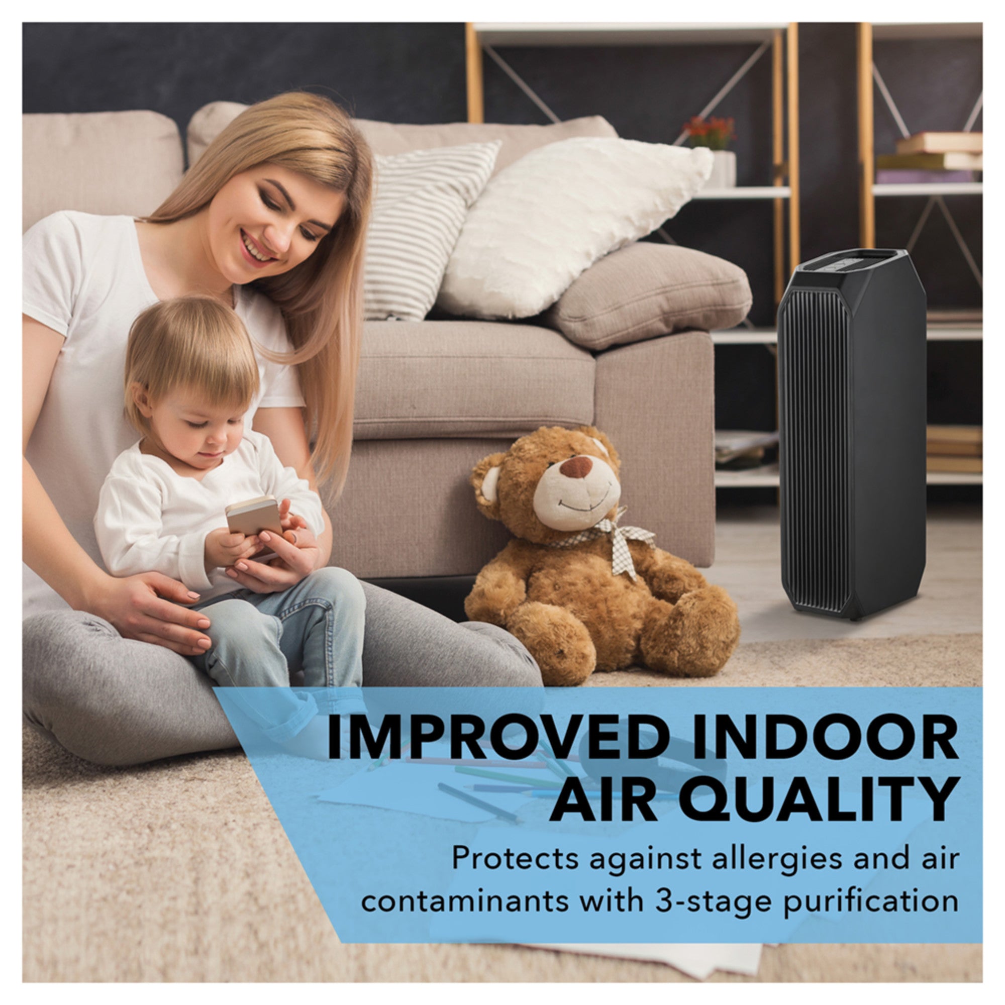 Perfect Aire 3-in-1 Air Purifier – True HEPA Filter, UVA Light Sanitization, Odor Control, Quiet Operation