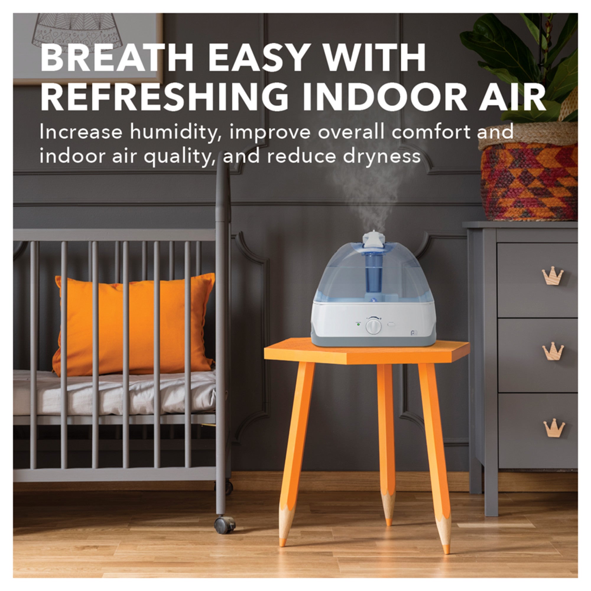 Perfect Aire 1.3 Gallon Ultrasonic Cool Mist Humidifier - Ideal for the Baby's Bedroom with Night-Light Option and Whisper-Quiet Operation, Auto Shut-Off and a Permanent Active Carbon Filter