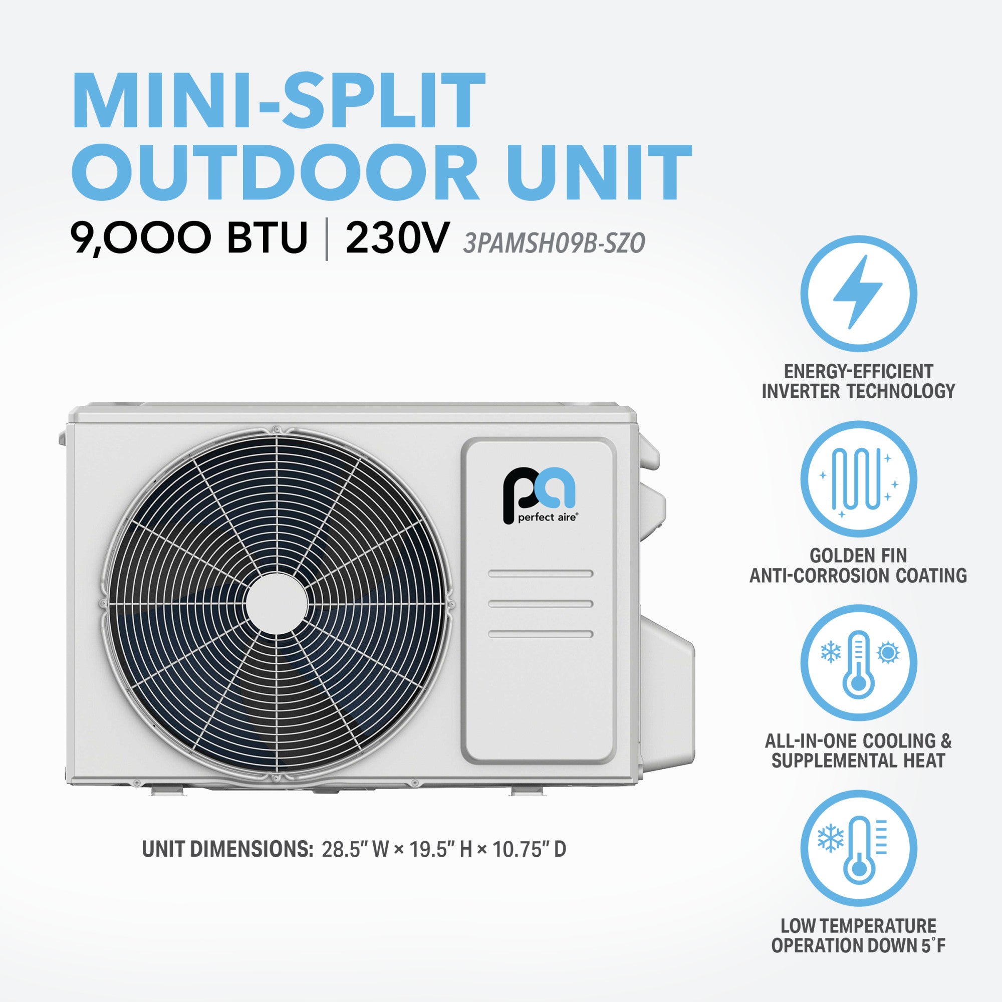 9,000 BTU Perfect Aire 230V Outdoor Unit –  Single-Zone Mini-Split Condenser, Heat Pump (Not a Complete System)