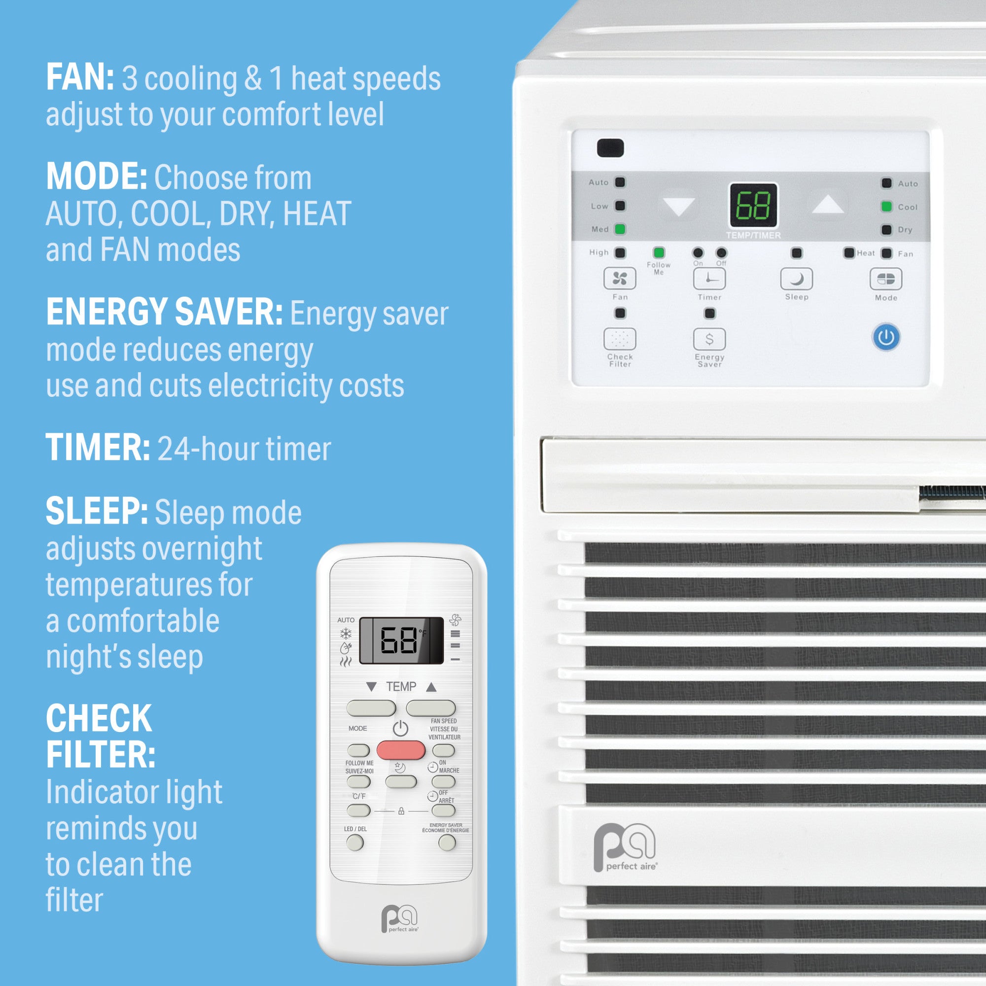 10,000 BTU Thru-the-Wall Air Conditioner with Electric Heater, 230V (R32)