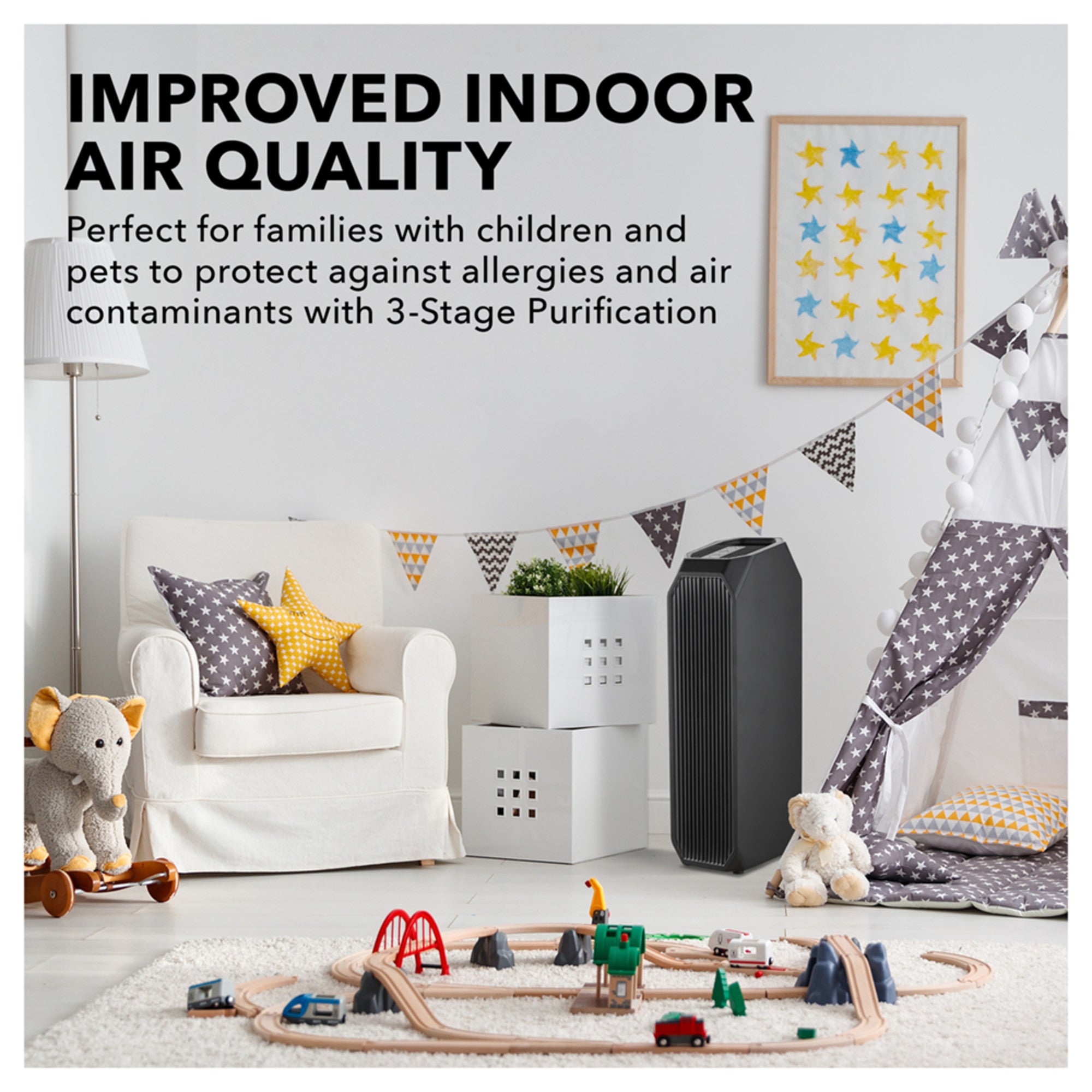 Perfect Aire 3-in-1 Air Purifier – True HEPA Filter, UVA Light Sanitization, Odor Control, Quiet Operation